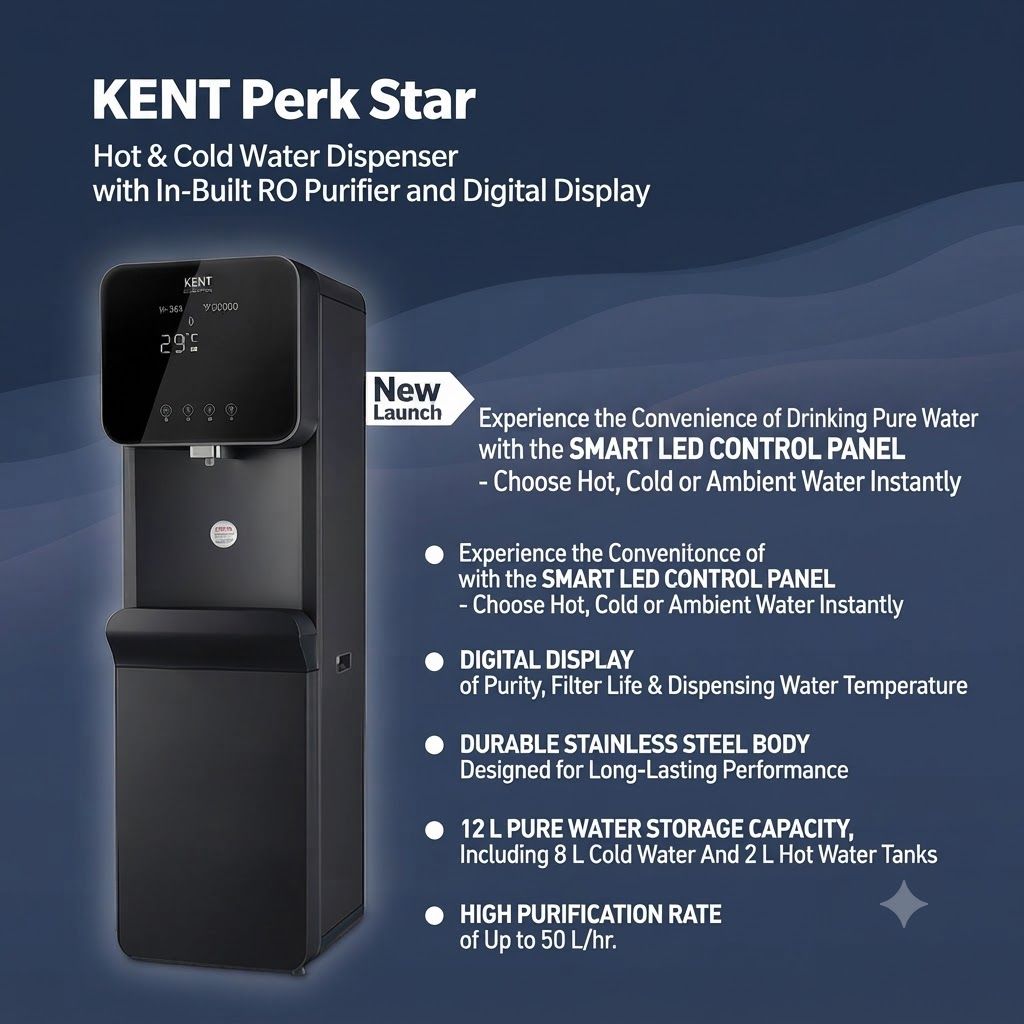 KENT Perk StarHot & Cold Water Dispenserwith In-Built RO Purifier and Digital Display